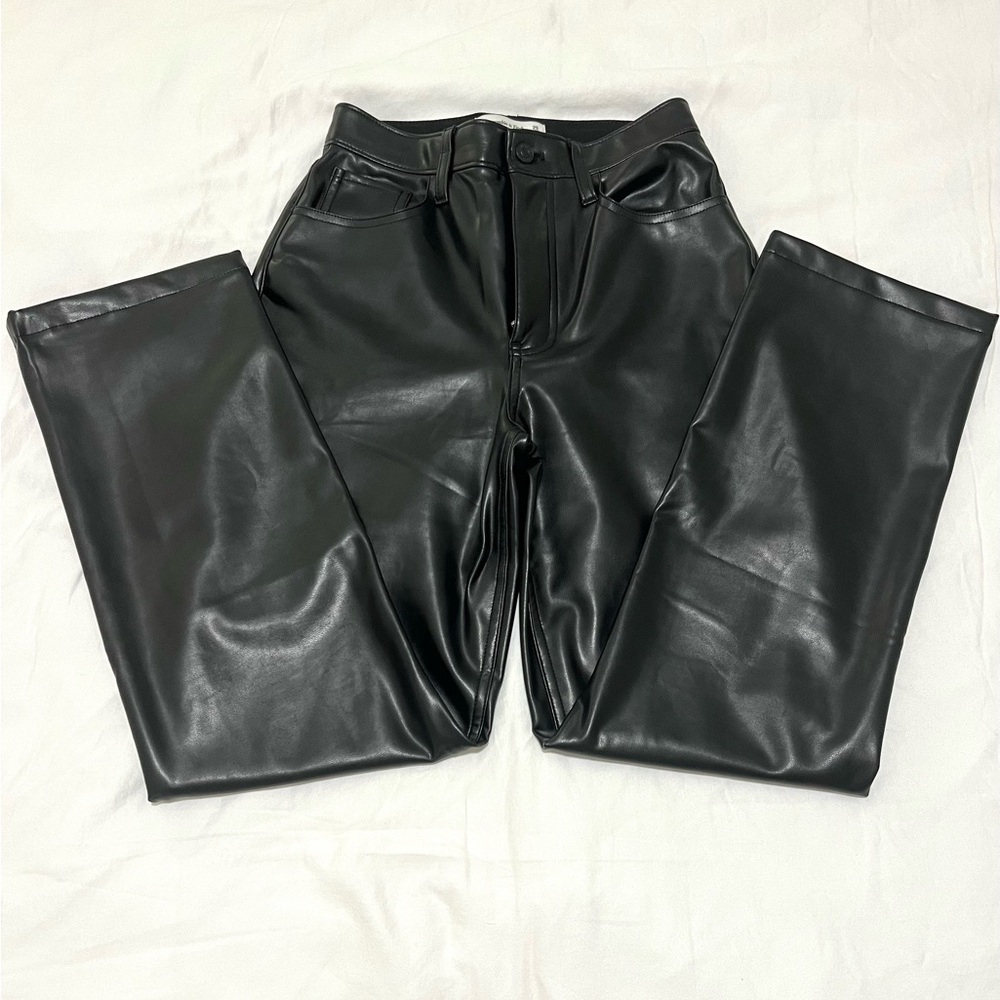 Abercrombie & Fitch Curve Love 90s Straight Ultra High Rise Leather Pant